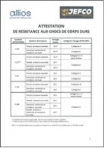 ATTESTATION DE RESISTANCE AUX CHOCS